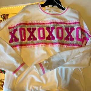 Altar'd State White and Pink XOXO Sweatshirt